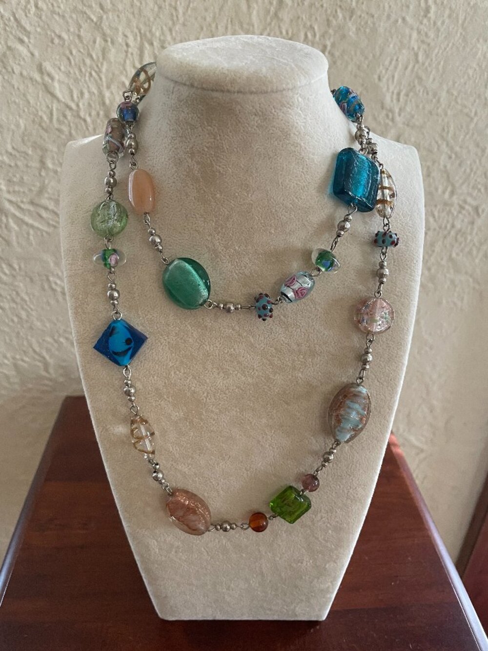 Premier Designs 34" Silver Chain Necklace with Art Glass – Lagenlook-Style